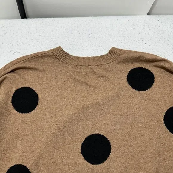 T Tahari Women's Large Long Sleeve Pullover Sweater Brown Black Polka Dot - Picture 11 of 12